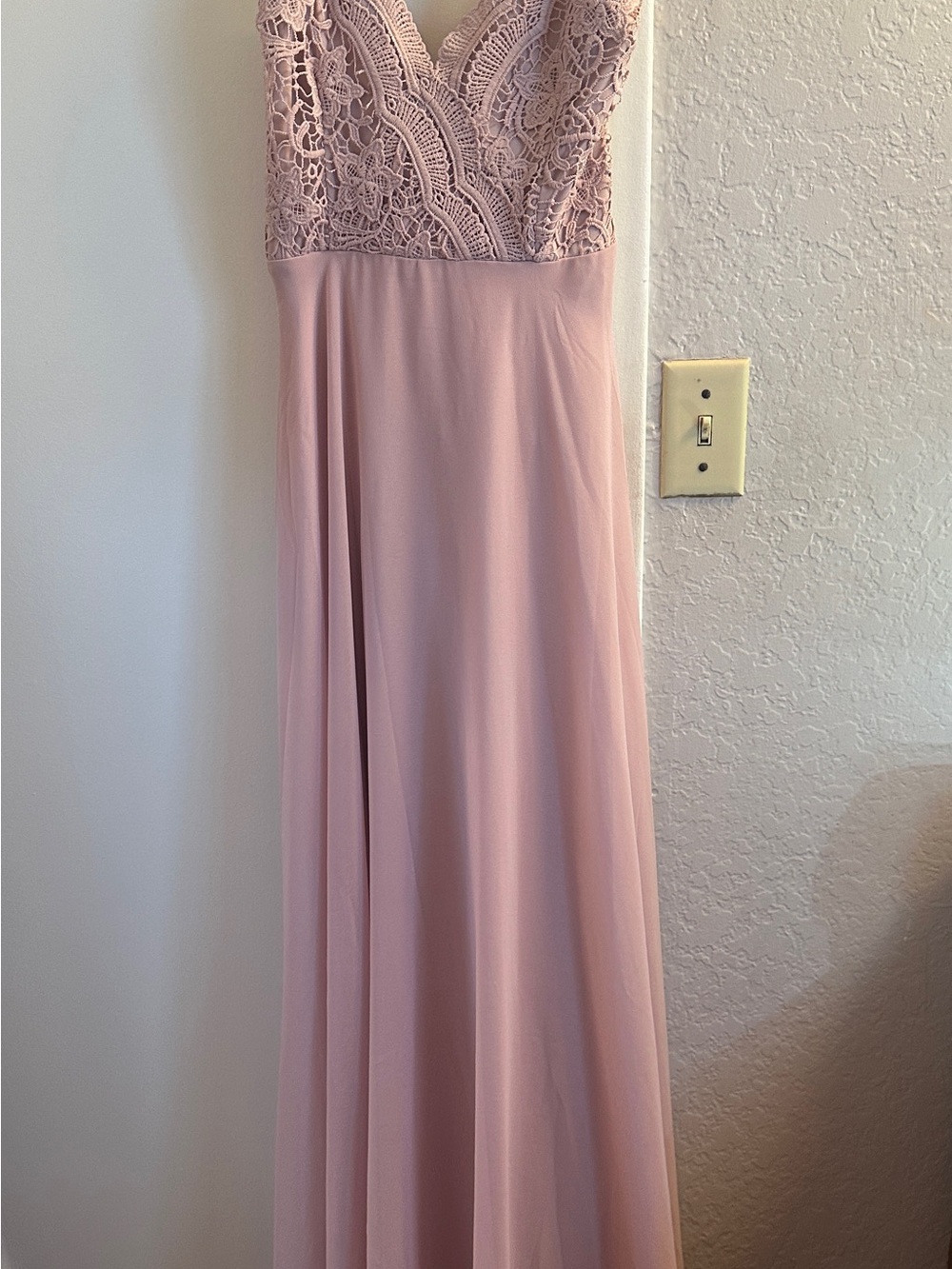 Lulus Dusty Rose Lace Bodice Maxi Bridesmaids Dress